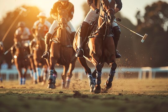 Polo Match Players in Action at Sunset