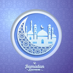 Wall Mural - Ramadan Kareem illustration with paper cut style background. suitable for banner, greeting card. vector illustration