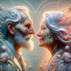 Wall Mural - ai generated illustration of a surreal digital artwork of an elderly couple