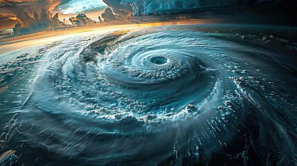 Wall Mural - A stunning digital art piece depicting a colossal vortex in a stormy ocean under dramatic lighting.