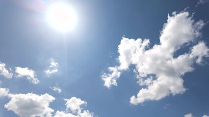 stock video showing a bright sunny blue sky with scattered white clouds, perfect for weather and nat