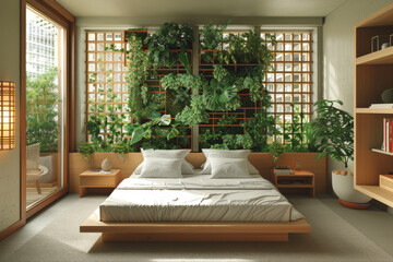 Canvas Print - Green Wall Bedroom Interior