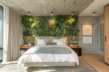 Canvas Print - Green Wall Bedroom Interior