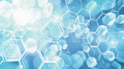 Abstract clean blue background with hexagons and bokeh. Medical and health background.