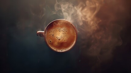 Wall Mural - Aerial view of a steaming cup of joe