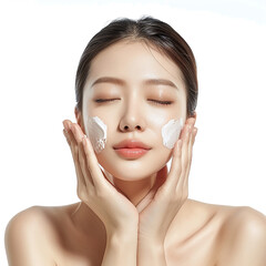 Beauty Korean Asian women spa skin healthy on 100% isolate white background.