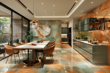 Wall Mural - Green Dining Room with Brown Chairs