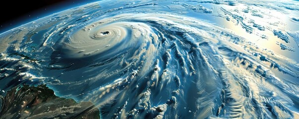 Wall Mural - Stunning aerial view of a powerful hurricane swirling over the ocean, showcasing the magnitude and beauty of natural phenomena.