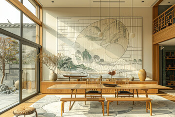 Wall Mural - Green Dining Room with Brown Chairs