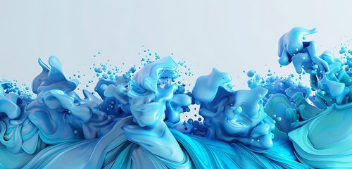 Ocean-inspired 3D ink splashes in blue and turquoise forming abstract waves