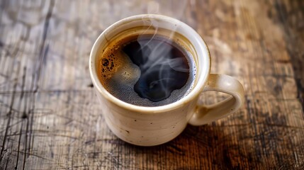 Wall Mural - Aerial perspective of a steaming cup of coffee