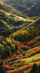 Wall Mural - Alpine valleys carpeted in a patchwork of autumn colors