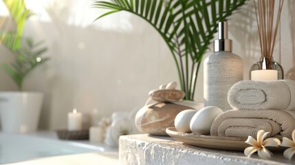 Sticker - A bathroom with a white wall and a green plant. A bottle of lotion is on the counter