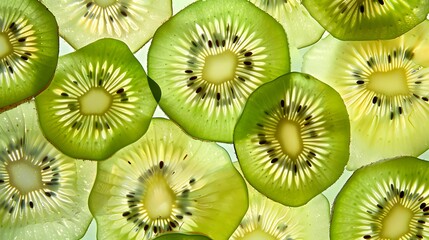 Close up of green kiwi fruit slices.