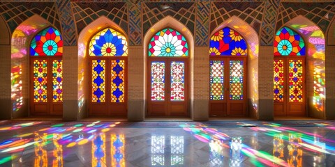 Sticker - Islamic-inspired stained glass windows casting colorful reflections, adding charm to interiors.