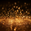 © Noble Nature - particules scintillantes dorées avec effet de bokeh sur fond foncé festif, anniversaire, fêtes de fin d'année, Noël, nouvel an