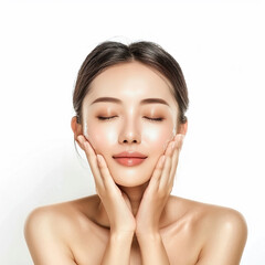 Beauty Asian women spa skin healthy on 100% isolate white background.