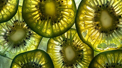 Wall Mural - Close up of green kiwi fruit slices.