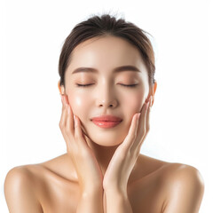 Beauty Asian women spa skin healthy on 100% isolate white background.