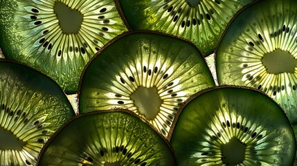 Wall Mural - Close up of green kiwi fruit slices.