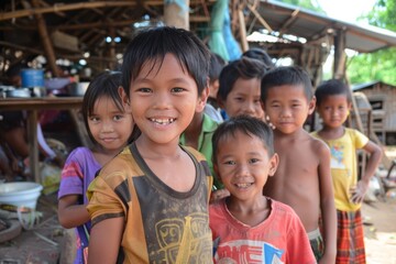 Wall Mural - Unidentified Thai children, they are smiling and looking at camera.