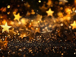 Shimmering shades of gold stars adorn festive backdrop beautifully