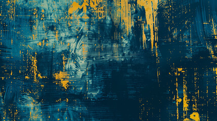 Wall Mural - Scratched texture. Glitch overlay. Blue yellow color artifact old film tech weathered effect mask matrix distortion grunge abstract background.