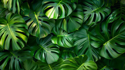 Wall Mural - Green tropical leaves background	
