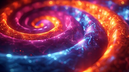 Wall Mural - An artistic depiction of neon light spirals on a dark nightclub-like background. The glowing neon spirals create a vibrant and energetic atmosphere against the deep black backdrop