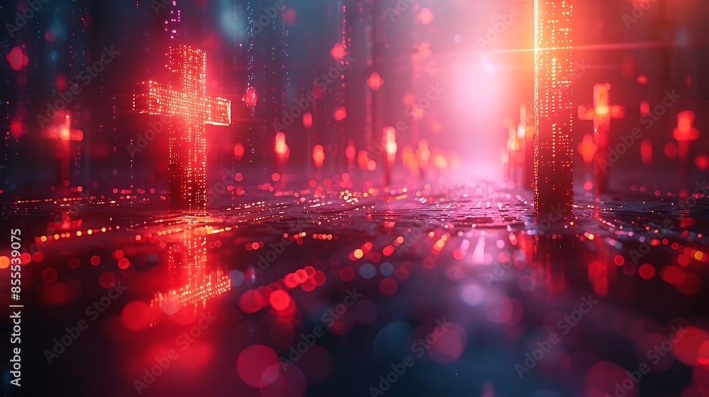 Disruptive Color Crosses as part of a digital glitch art composition, creating a tech ...