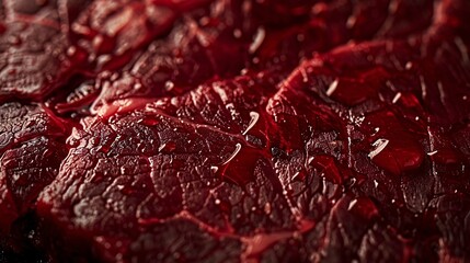 Wall Mural - a detailed close-up of two raw red steaks, emphasizing their organic nature and quality, ideal for a food product banner