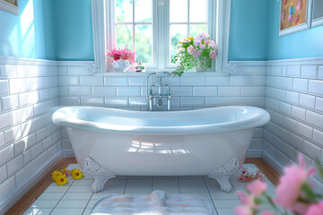 Sticker - Bright Bathroom with Modern Clawfoot Tub