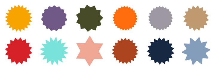 Wall Mural - Set of vector starburst, badges. Vintage round labels. Colored stickers.