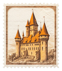 Wall Mural - PNG Castle vintage architecture building postage stamp.