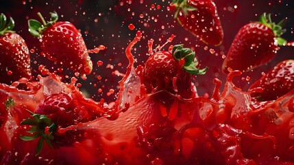 Canvas Print - strawberry splash into red juice liquid. 