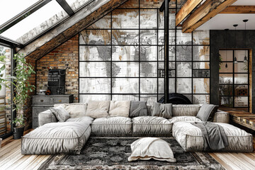 Poster - Cozy Attic Living Room with Scenic Window