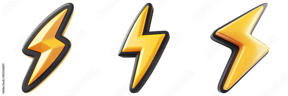 Set of Lightning Bolt Yellow and Black isolated on transparent png ...