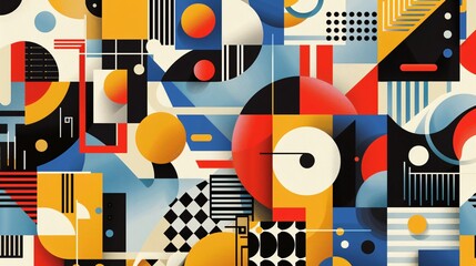 Wall Mural - a lively and colorful geometric pattern, ideal for backgrounds, wallpaper, web pages, or surface textures, bursting with abstract design elements