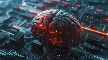 Wall Mural - brain connected to technology