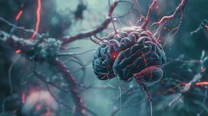 Wall Mural - brain connected to technology