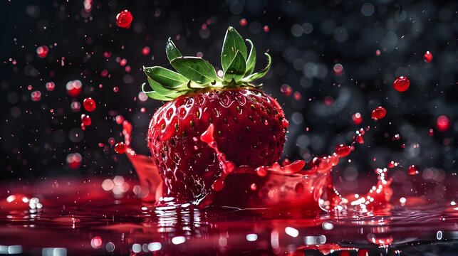 strawberry splash into red juice liquid. 
