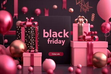 Wall Mural - black friday sale banner in realistic 3d by generative ai