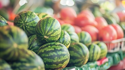 Ripe watermelons in farmer market fresh organic healthy watermelons at store