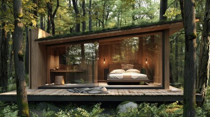 Wall Mural - modern cabin with bedroom in a natural environment