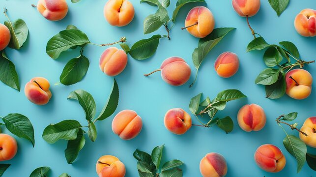 a bright and appetizing flat lay of succulent apricots, perfect for conveying the freshness and vita