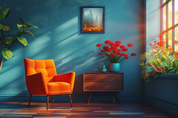 Poster - Cozy Dark Living Room with Armchair