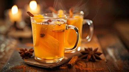 Two glasses of christmas hot mulled with spices