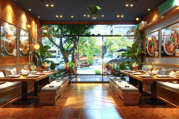 Sticker - Modern Restaurant with Wooden Ceiling