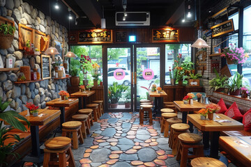 Sticker - Modern Restaurant with Wooden Ceiling