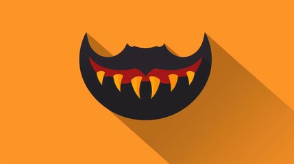 Wall Mural - Get into the spooky spirit with this Halloween fangs flat icon featuring a long shadow and a sleek line design